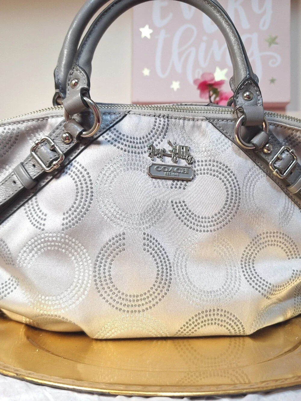 Coach Metallic Silver Signature Circle Shoulder Bag